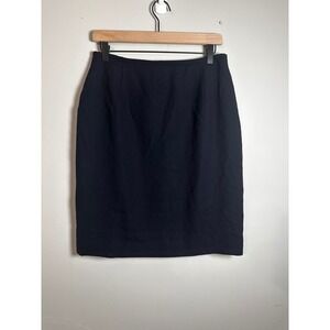 Lauren Ralph Lauren Navy Blue Worsted Wool Pencil Skirt Vintage Made in USA 12